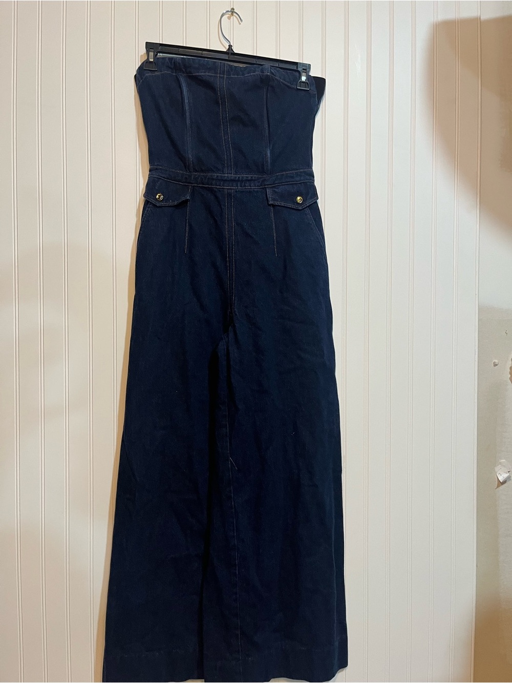 PAIGE Dark Indigo Strapless Denim Jumpsuit - Picture 5 of 7